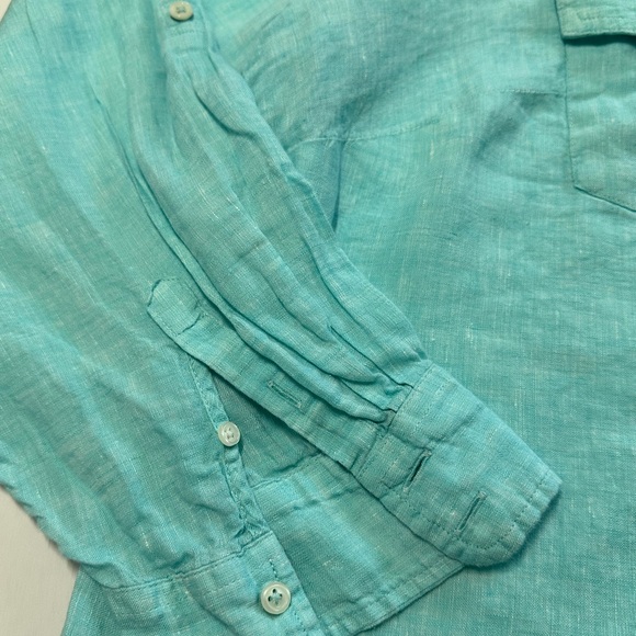Talbots women’s 3X linen long sleeve shirt roll tab pullover tunic top aqua blue - Picture 9 of 12